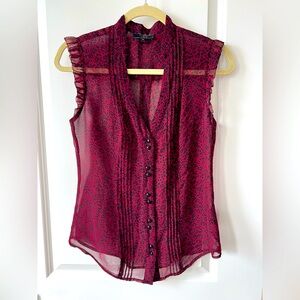 Guess Sheer Pleated Button-Down Sleeveless Blouse